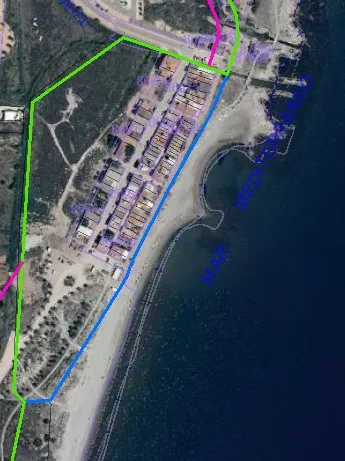 Aerial view of the Torre la Sal coast with the boundary lines